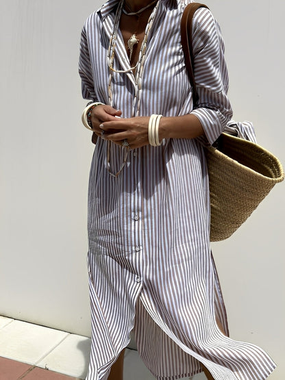 Christel - Langes Polo-Kleid mit Streifen für Damen