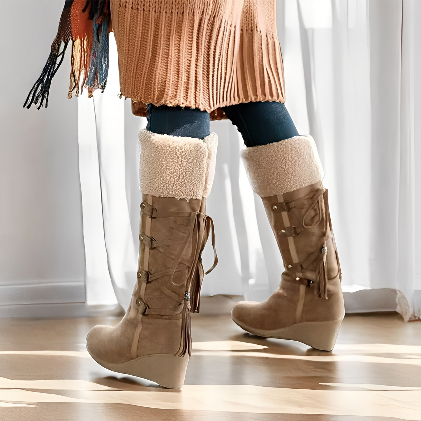 Maria - Trendige Keilstiefel mit Fellfutter für Damen