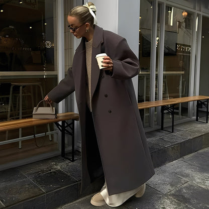 Veronica - Eleganter, langer Damenmantel mit lockerer Passform