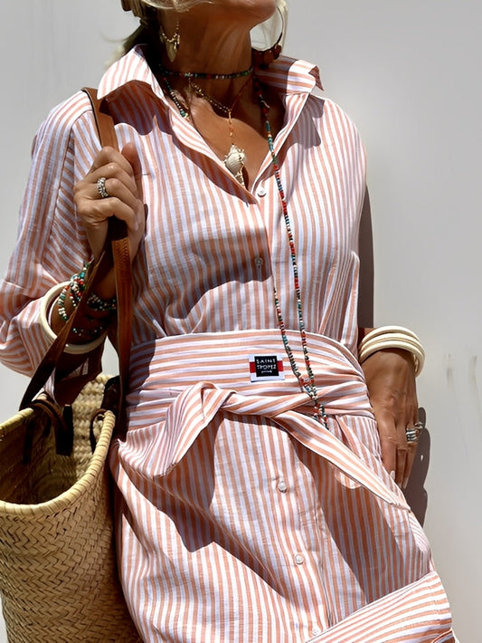 Christel - Langes Polo-Kleid mit Streifen für Damen