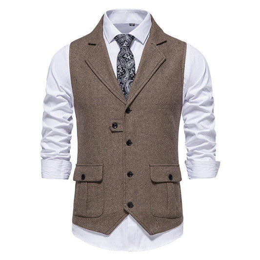 Rodney - Elegante Herrenweste mit Fischgrätmuster, Einreiher-Design