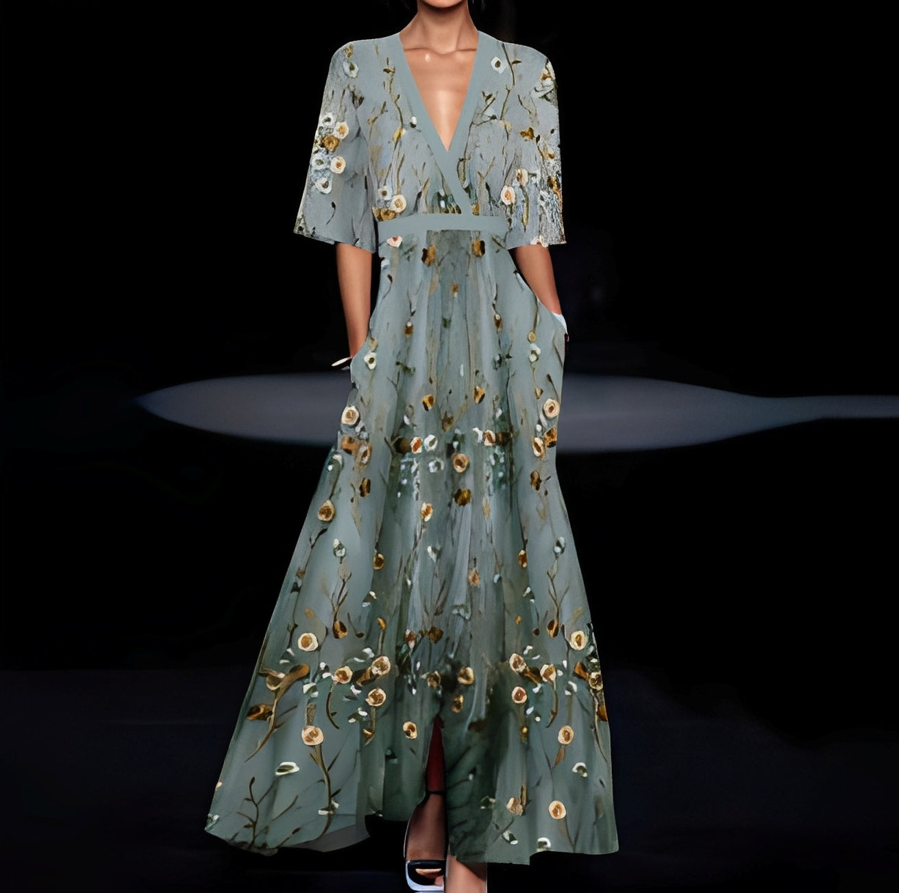 Débora - Langes elegantes Kleid mit Blumenmuster für Frauen