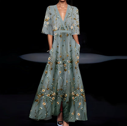 Débora - Langes elegantes Kleid mit Blumenmuster für Frauen