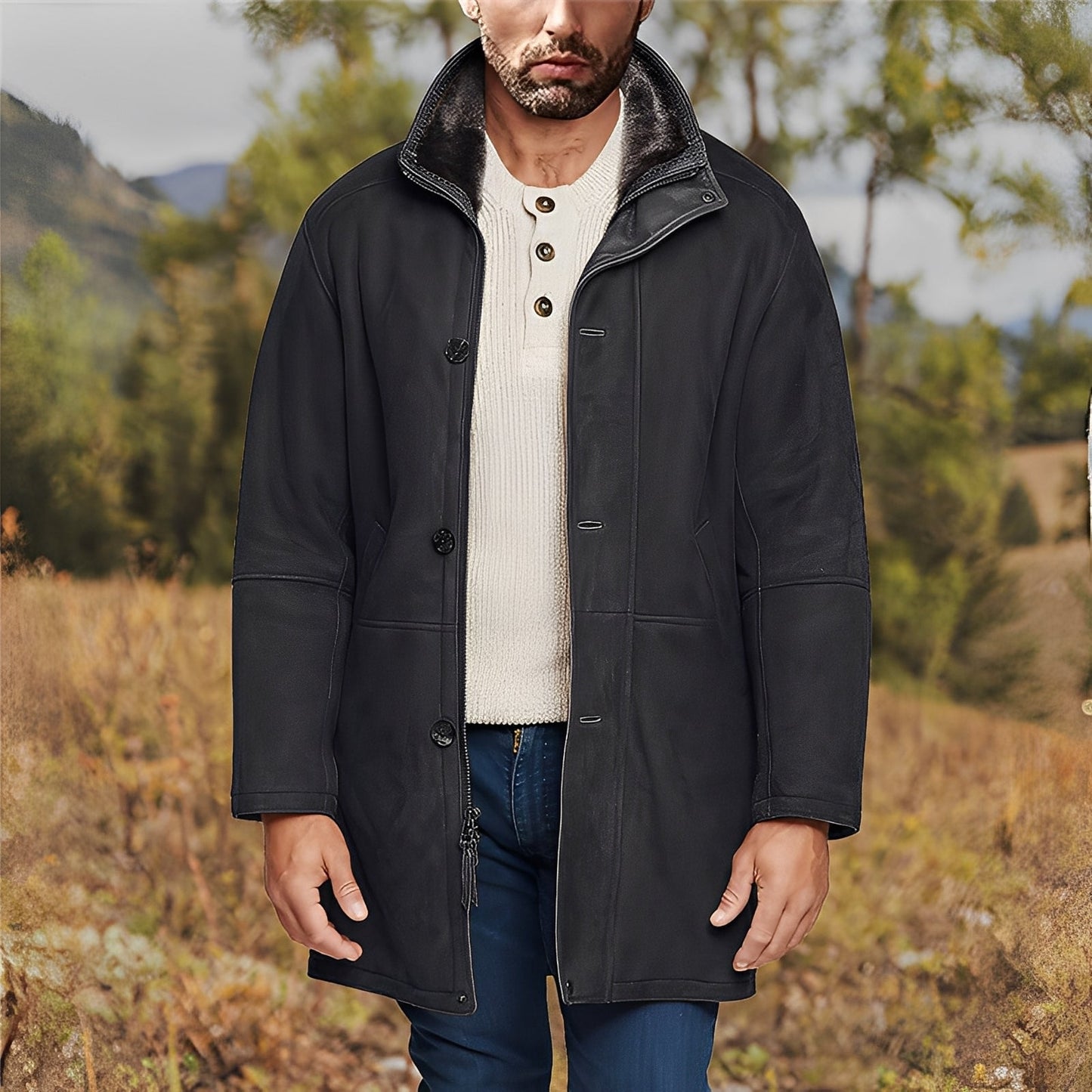 Eddie - Mittelgroße, klassische Herren-Wildlederjacke