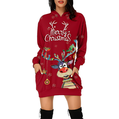 Georgia - Elegantes Weihnachtskapuzenkleid für Damen mit Aufdruck