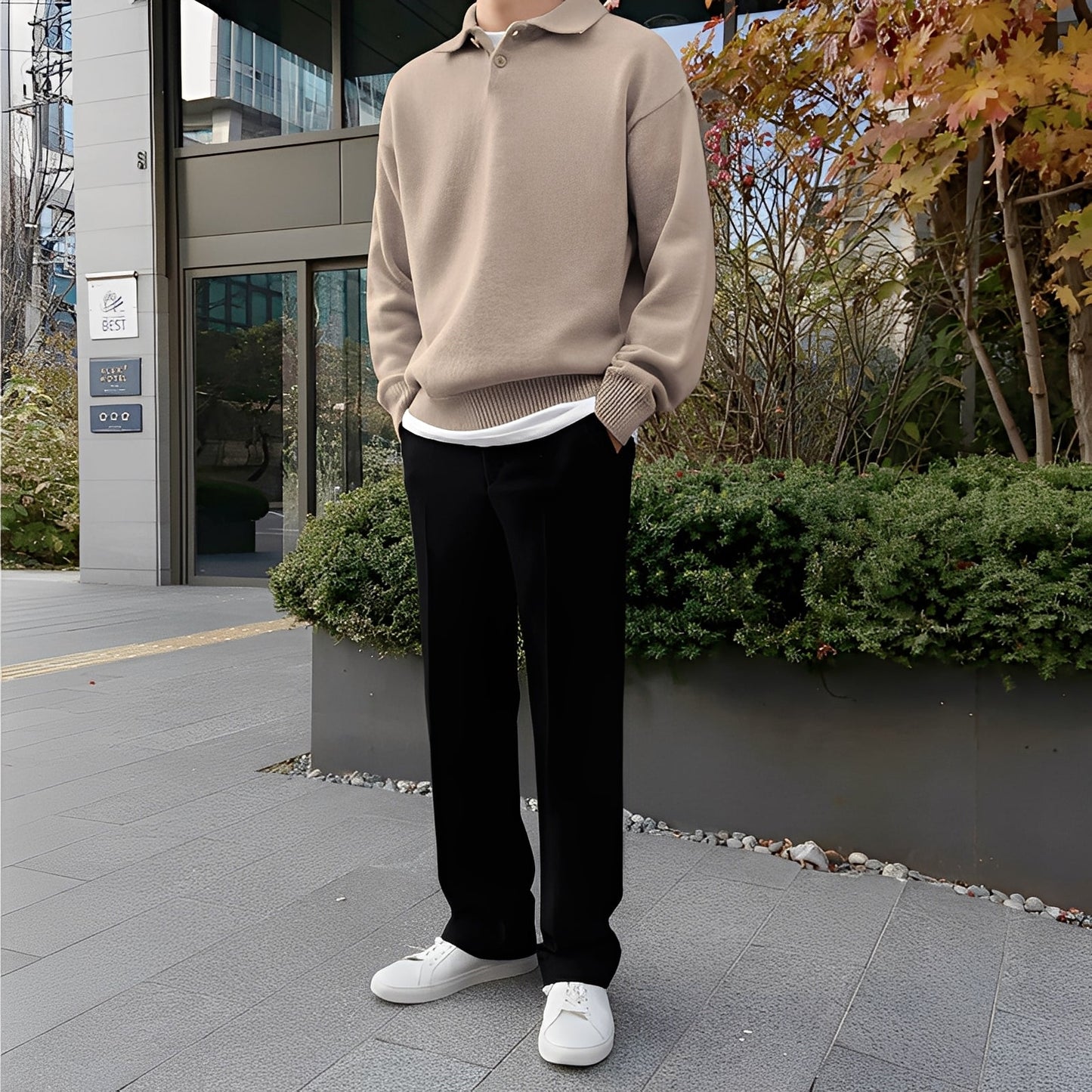 Bernard - Herren-Langarm-Strickpoloshirt