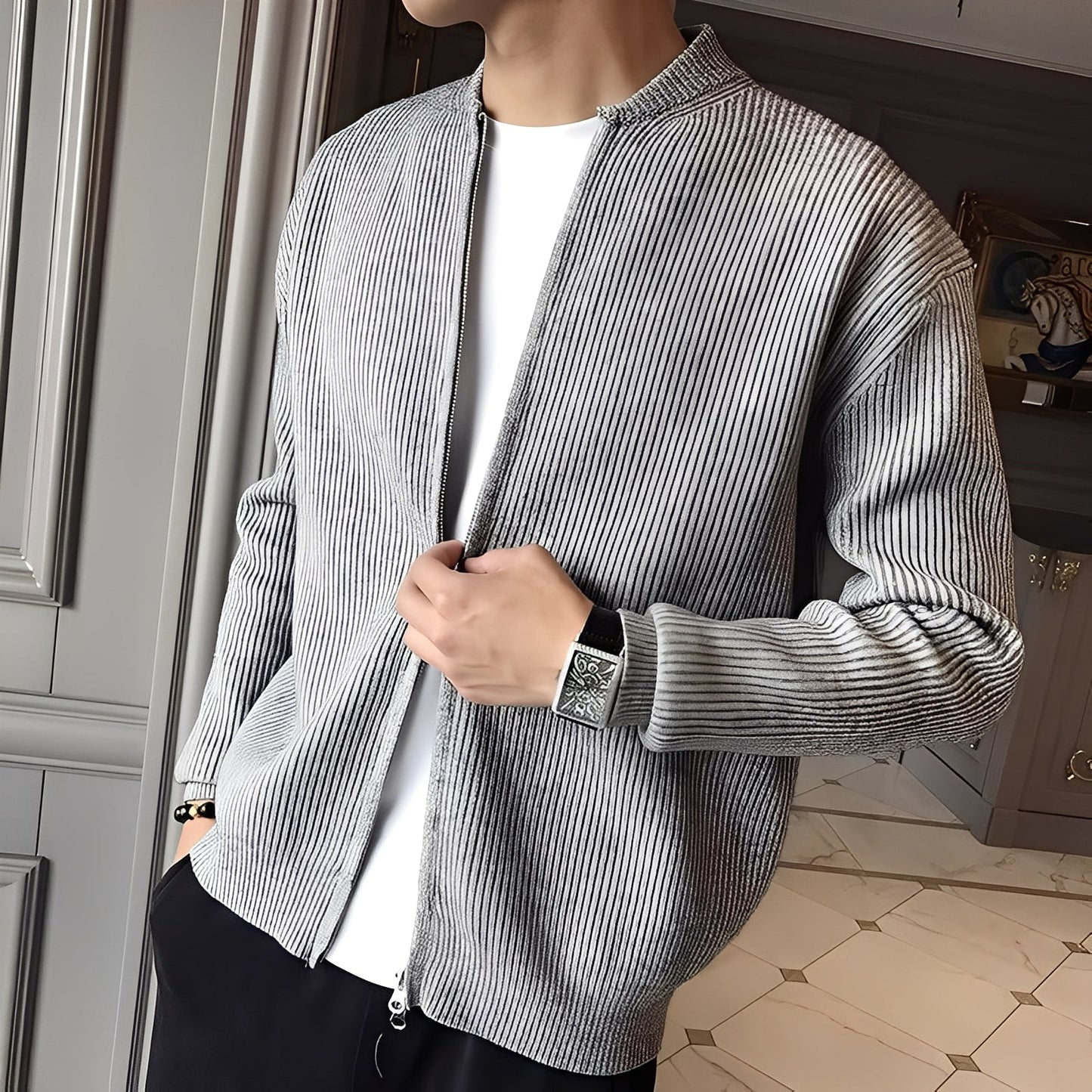 Damon - Herren Retro-Strickpullover mit Zipper