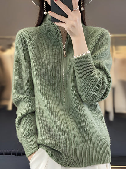 Brylee - Moderne Damen-Strickjacke aus Wolle mit Reißverschluss
