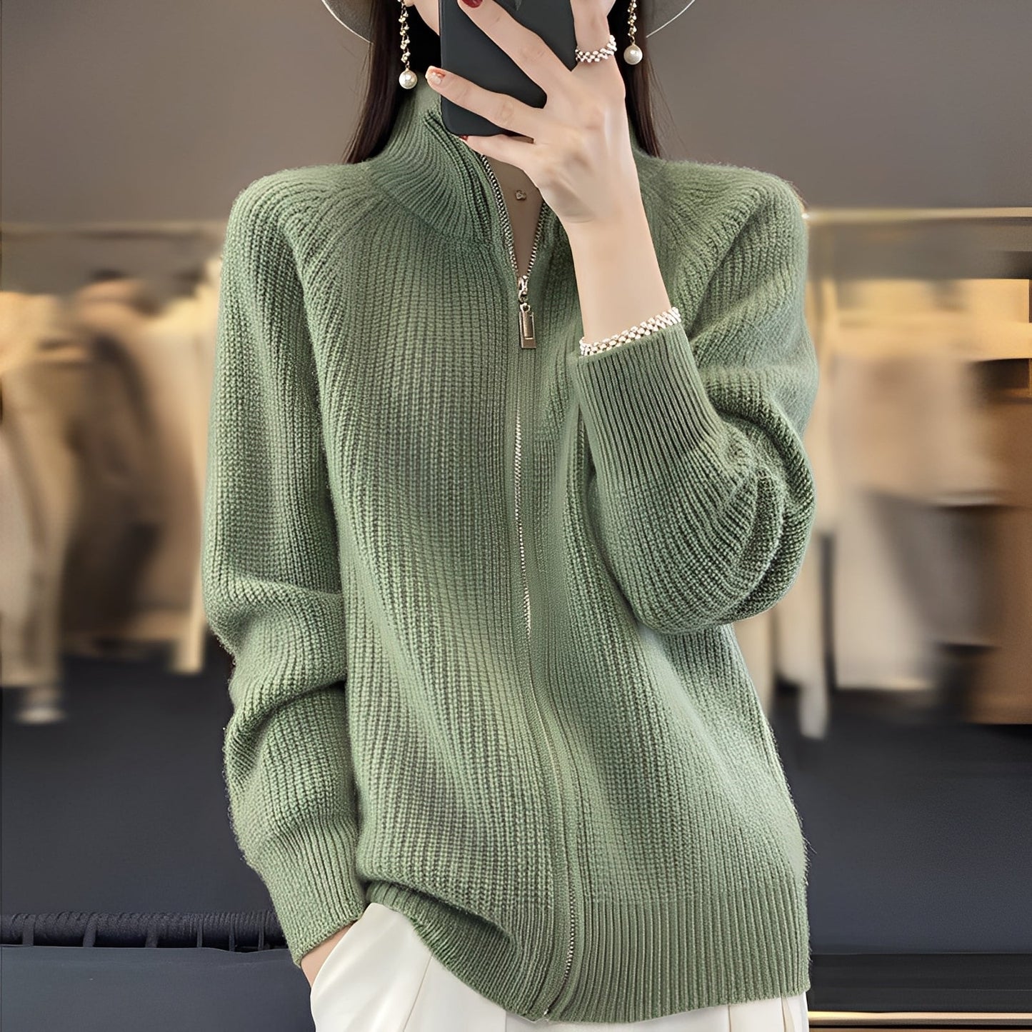 Margaret - Strickjacke aus Wolle mit Reißverschluss für Damen