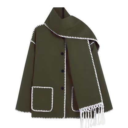 Amilia - Damen-Wolljacke, elegant und locker geschnitten, mit Schal