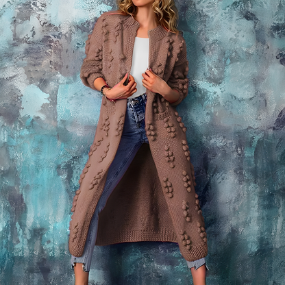 Nancy - Stylische lange Damen-Strickjacke mit Bommeln
