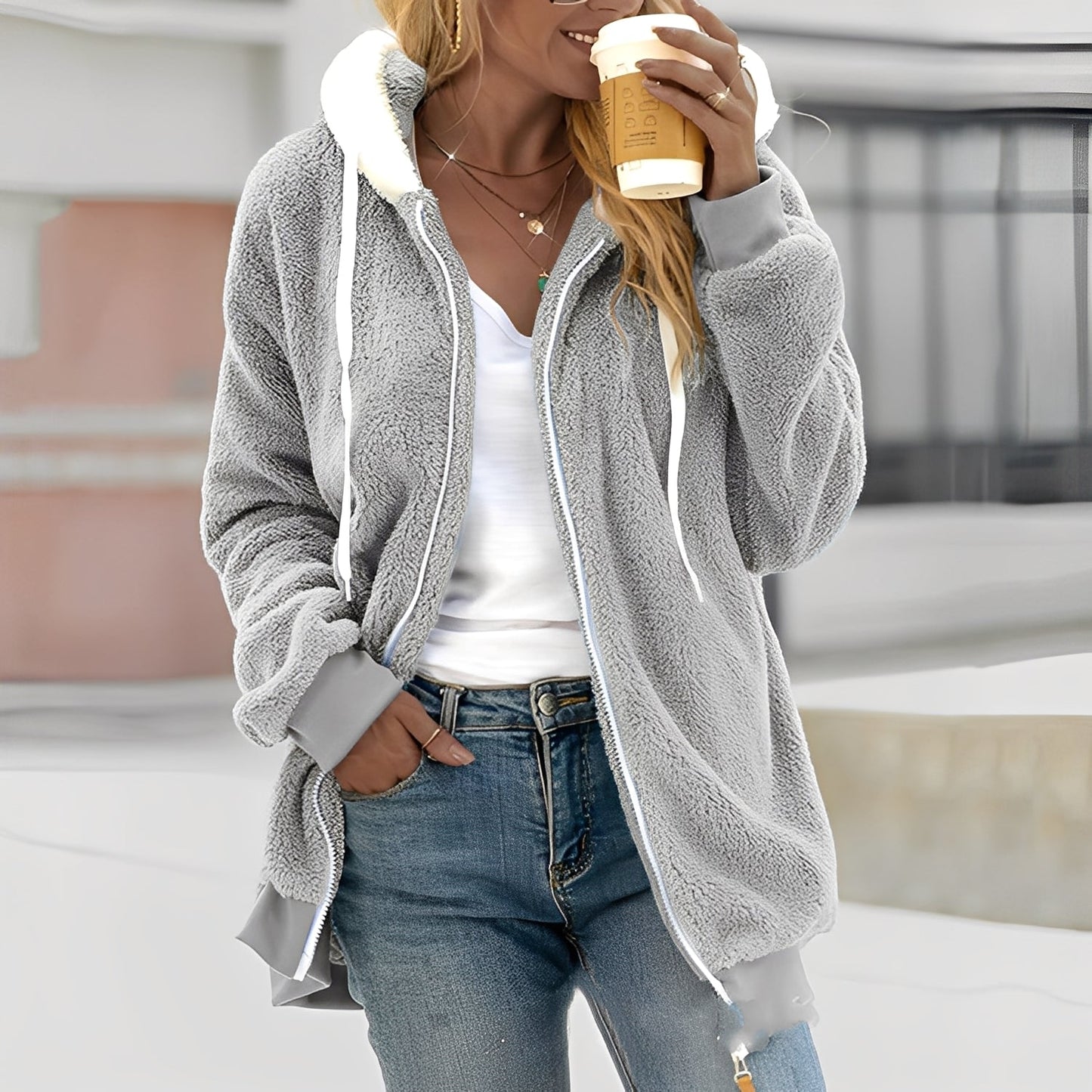 Rheanna - Damen Fleecejacke mit Kapuze für Wohlbehagen