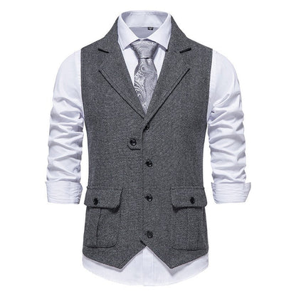 Rodney - Elegante Herrenweste mit Fischgrätmuster, Einreiher-Design