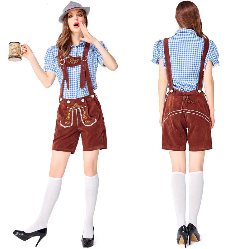 Dahlia - Oktoberfest-Stil mit karierten Latzhosen für Frauen