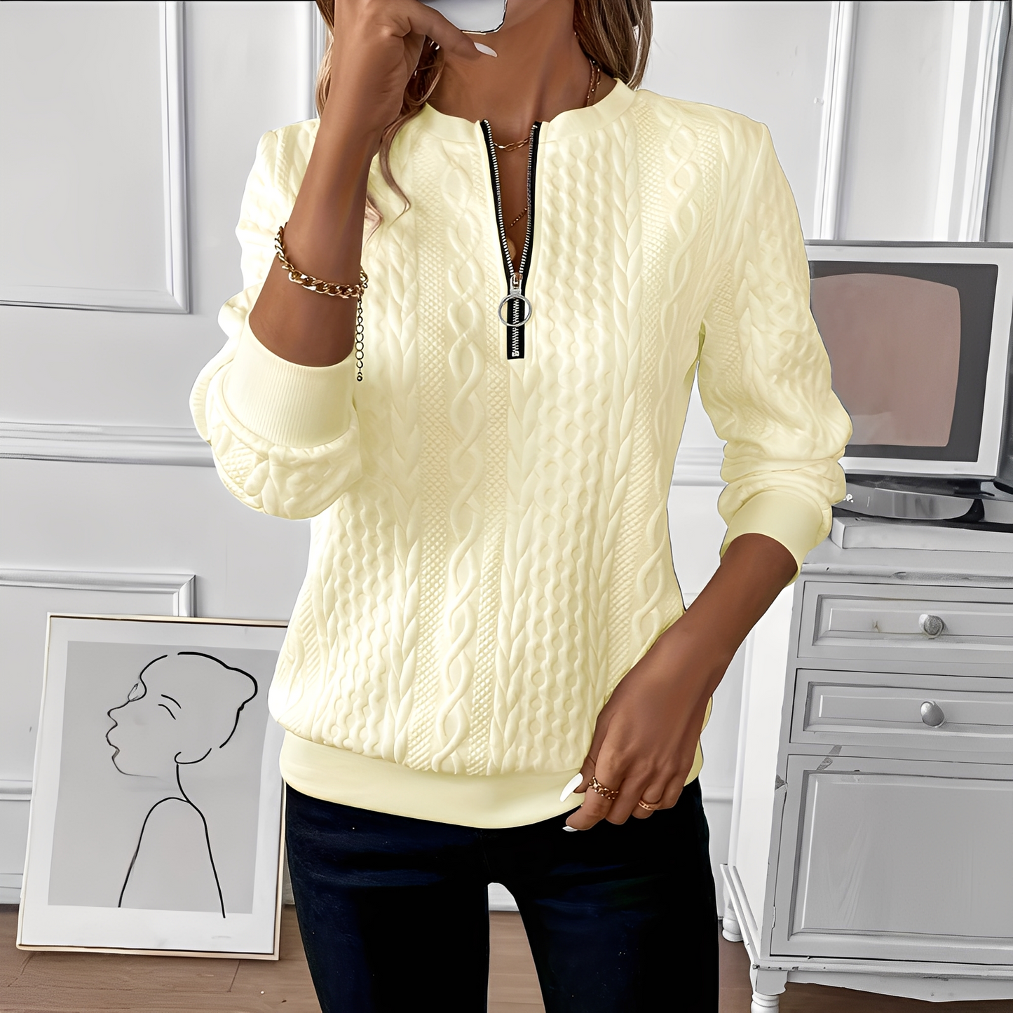 Chesley – Damen-Stricktop mit Reißverschluss im modischen Design