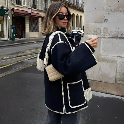 Amilia - Damen-Wolljacke, elegant und locker geschnitten, mit Schal