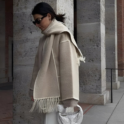 Amilia - Damen-Wolljacke, elegant und locker geschnitten, mit Schal