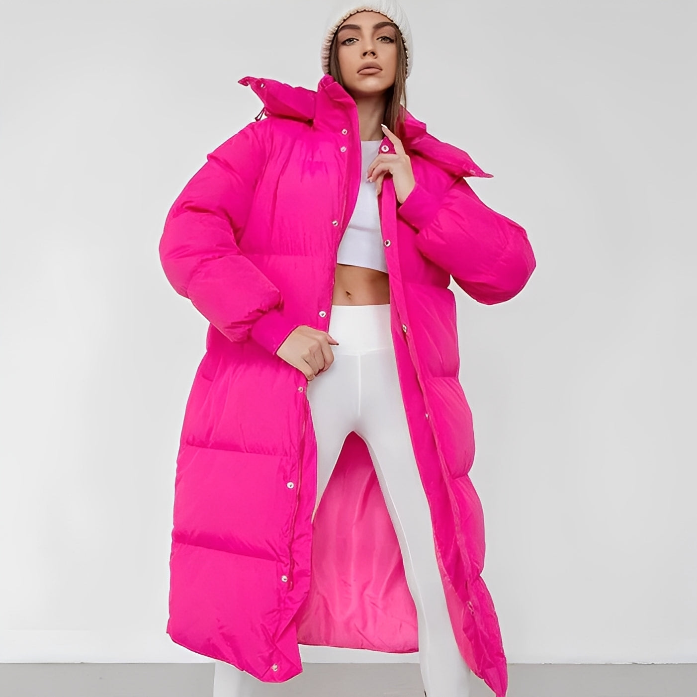 Jacquelyn - Stylische lange Damenjacke mit Kapuze