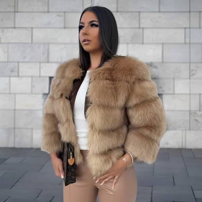 Amelia - Modischer, warmer Damen-Kunstfell-Mantel